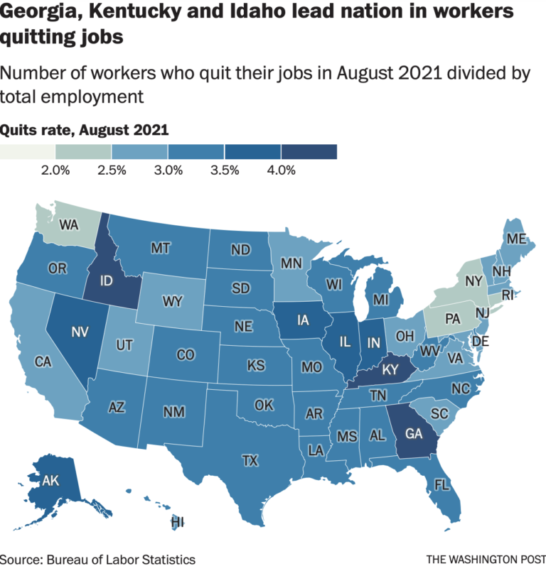 Map - Georgia, Kentucky and Idaho lead nation in workers quitting jobs
